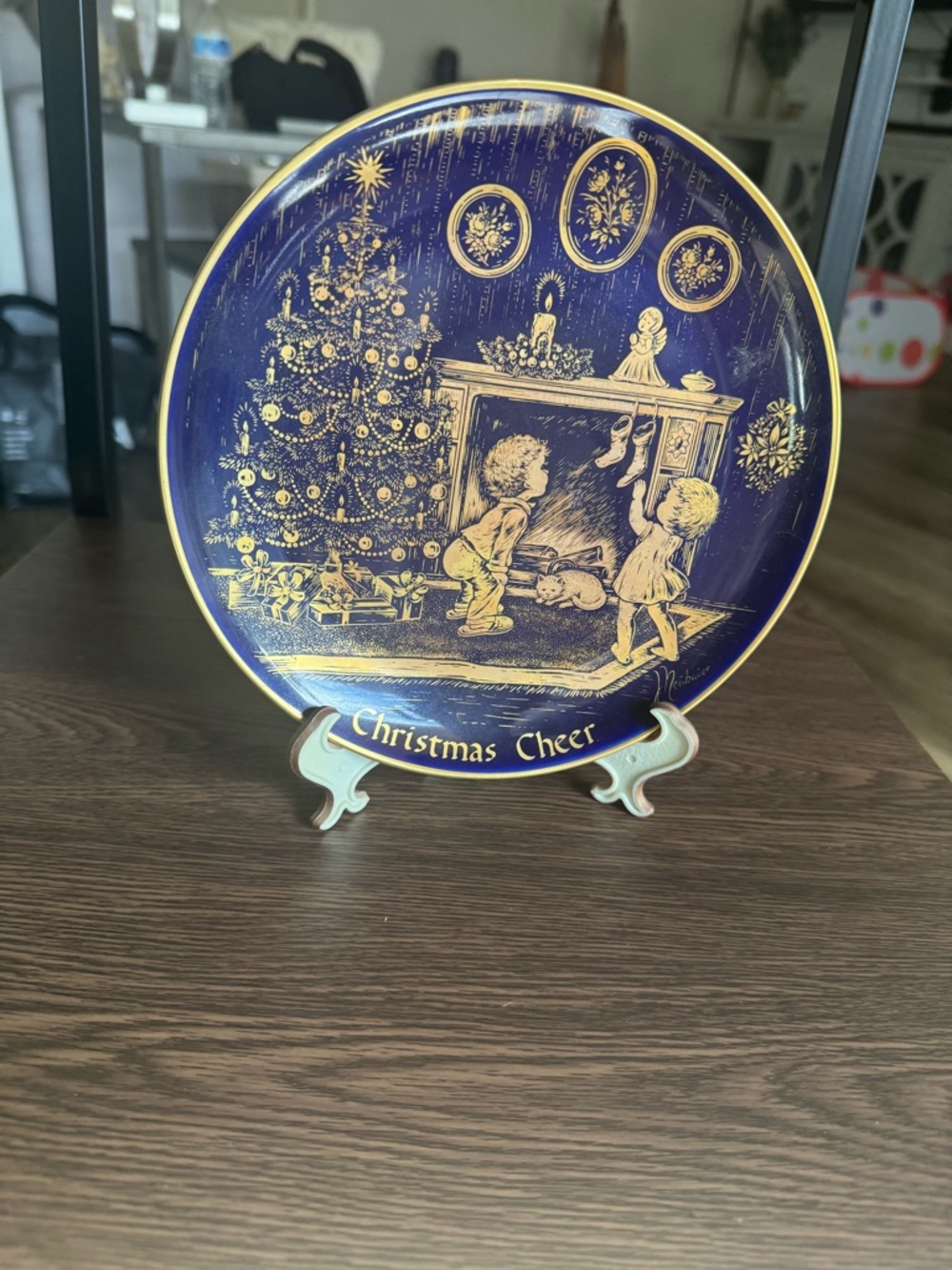1975 Lindner Cobalt “Christmas Cheer” 24K Gold collector plate